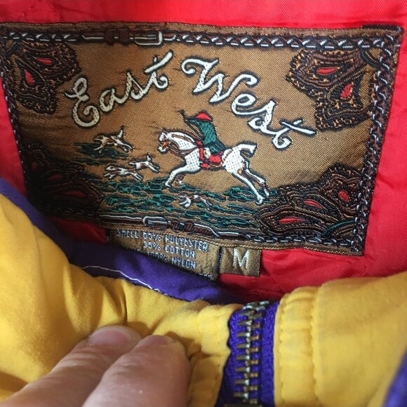 Vintage East West Puffer Coat Womens Medium Purple Yellow Adorondak Ski Jacket - Picture 6 of 16
